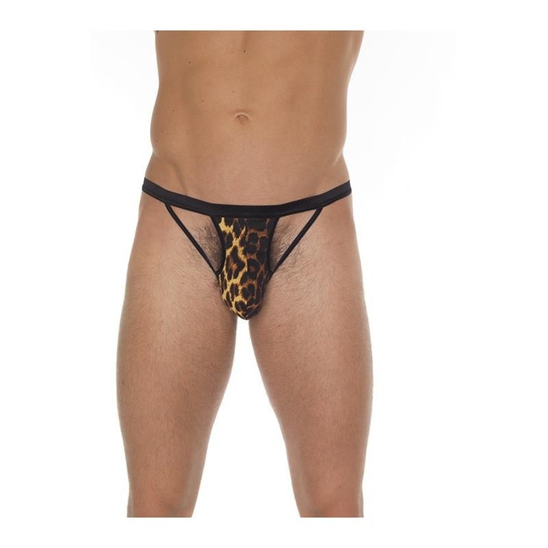 Tanga avec jarretieres noir et léopard Taille Unique
