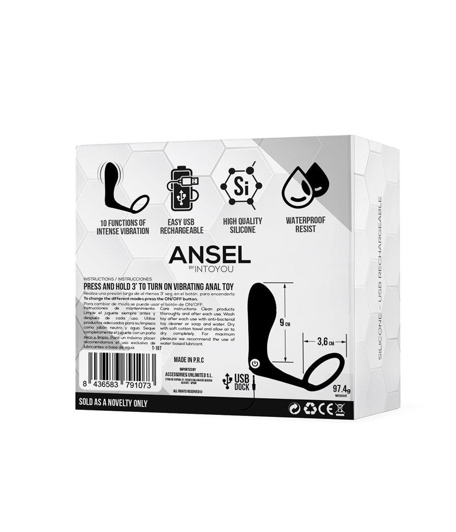 Ansel Plug Anal vibrant et Anneau USB Silicone