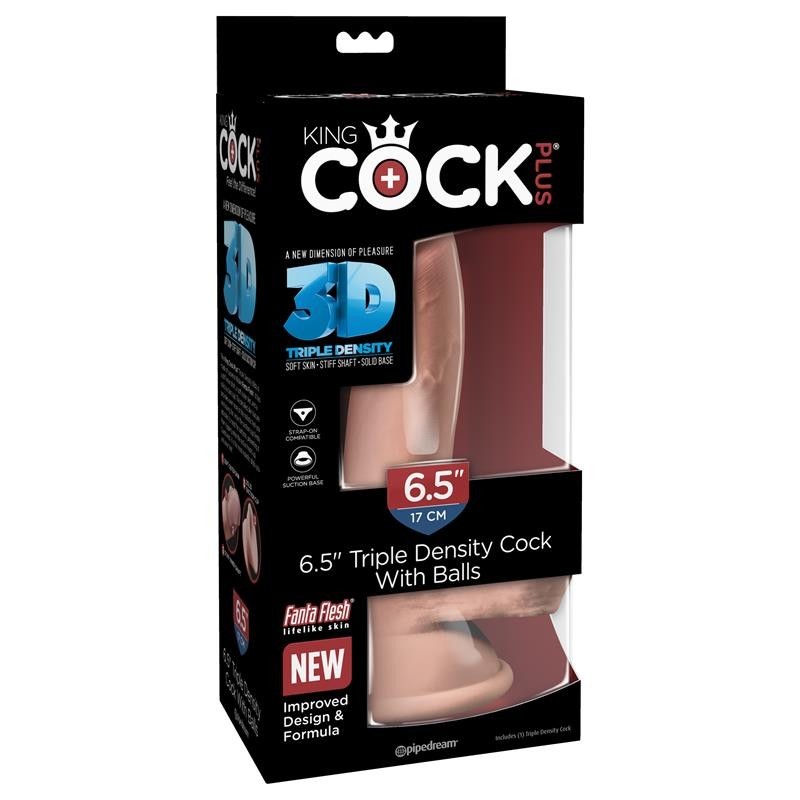 Gode 3D Triple Densité avec testicules Plus 6.5 Naturel