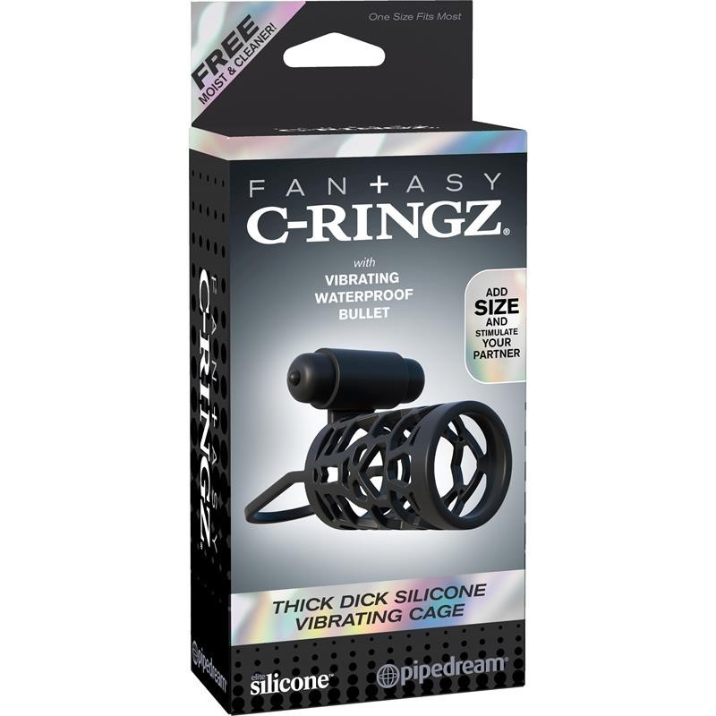 Fantaset C-Ringz Cage Vibromasseur en silicone à pénis couleur noir