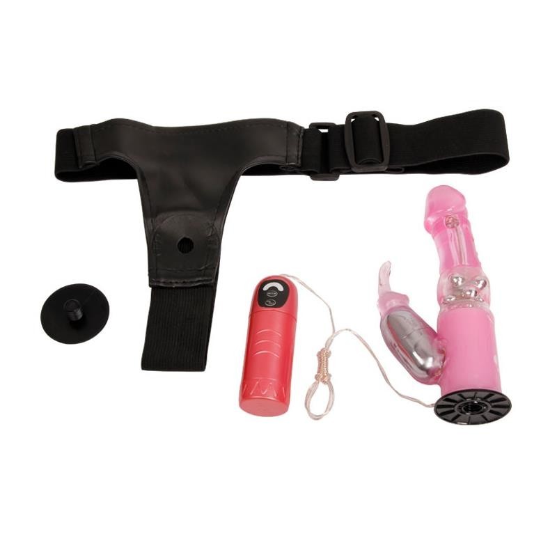 Baile harnais avec Gode Vibromasseur Rose 18 cm