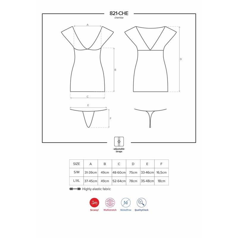 821-CHE-1 nuisette et Tanga Noir