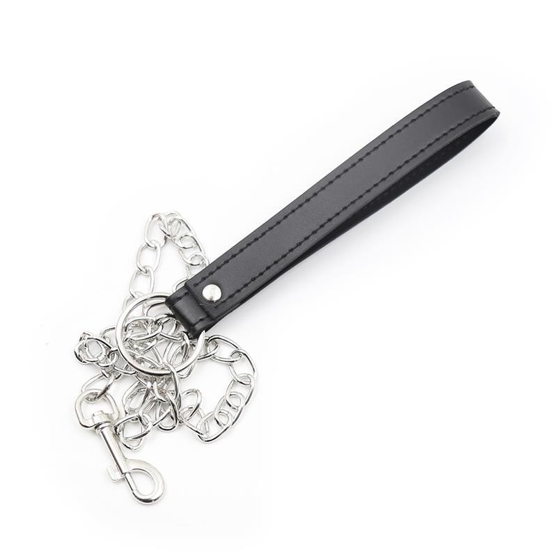 Collier avec laisse en metal noir