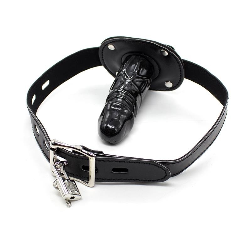 baillon avec cadenas et forme pénis 10 cm Grande noir