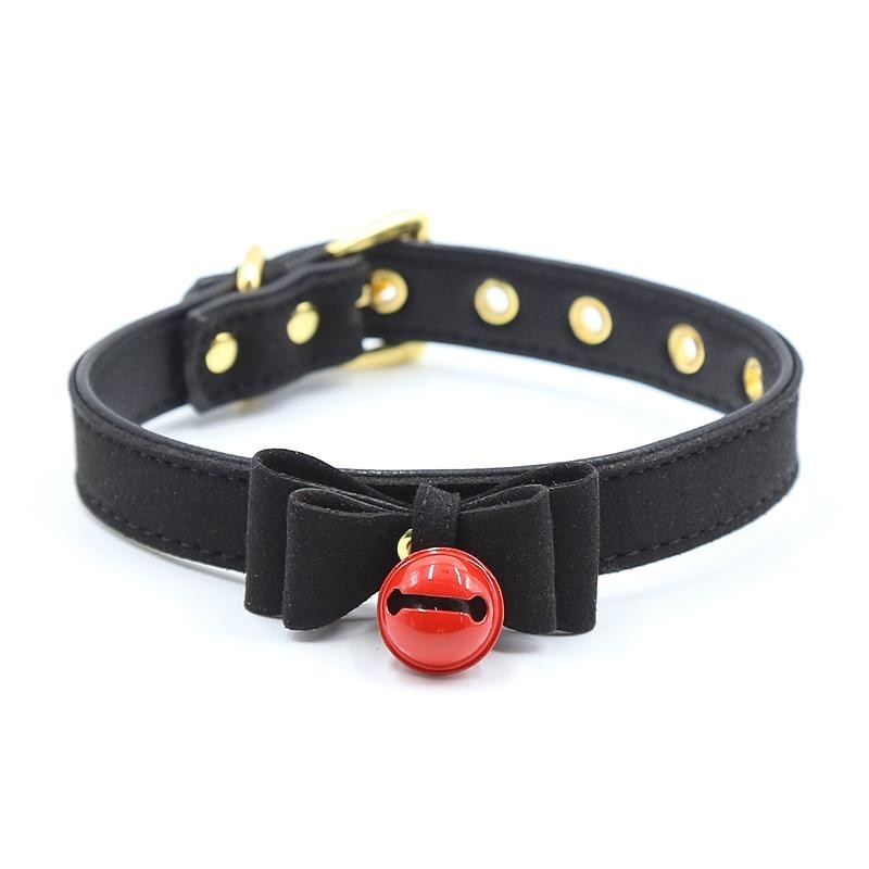 Collier avec ruban et clochette 44 cm Noir/rouge