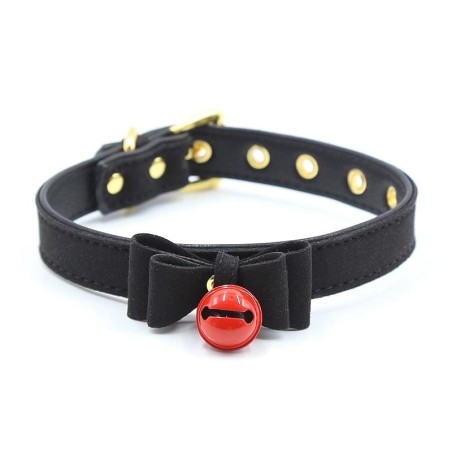 Collier avec ruban et clochette 44 cm Noir/rouge
