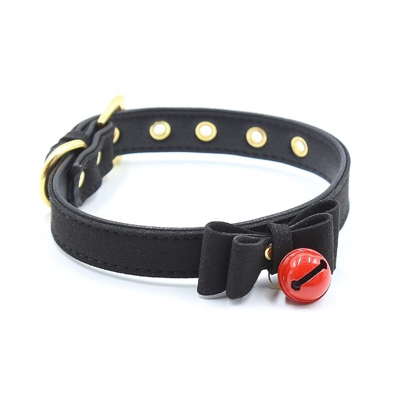 Collier avec ruban et clochette 44 cm Noir/rouge