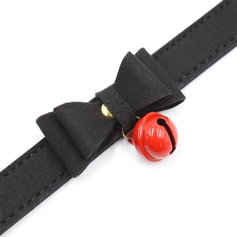 Collier avec ruban et clochette 44 cm Noir/rouge
