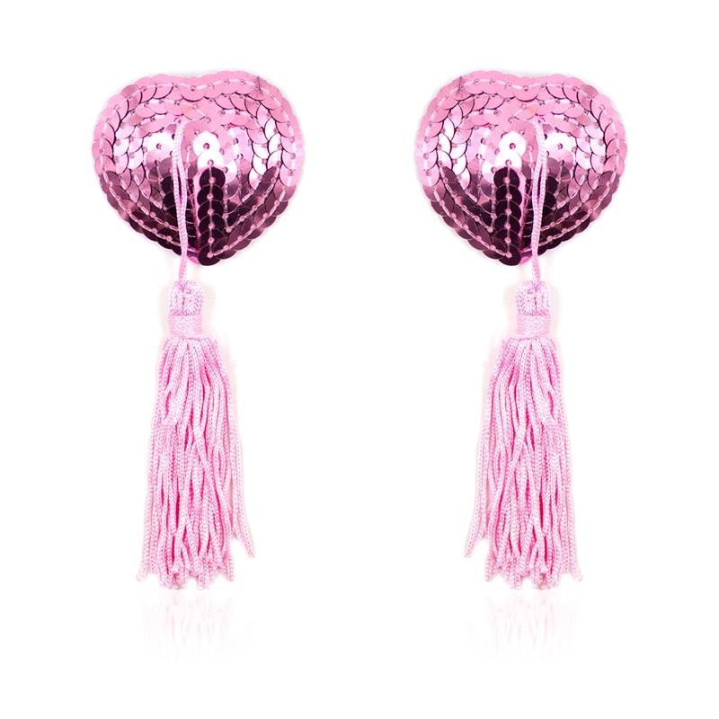 nipples autoadhesives forme de coeur avec paillettes rose