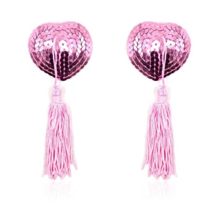 nipples autoadhesives forme de coeur avec paillettes rose