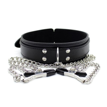 Collier avec nipples et chaine en metal noir