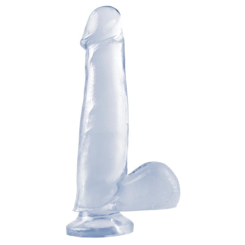 Gode avec Testicules et ventouse - Transparent 19 cm