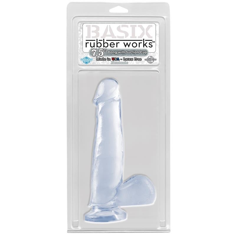Gode avec Testicules et ventouse - Transparent 19 cm