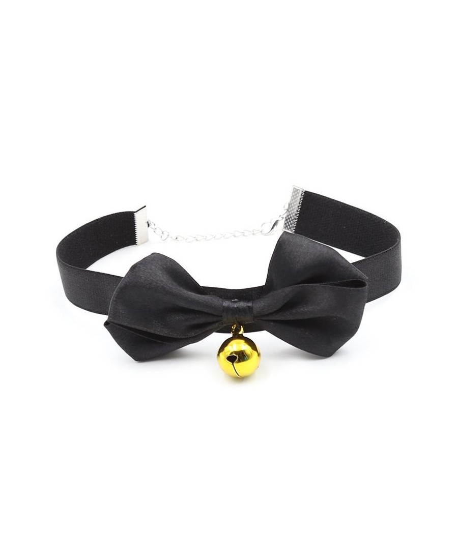 Collier avec lacet et clochette 29 cm noir M