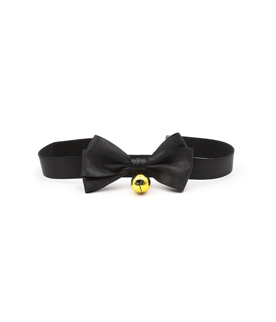 Collier avec lacet et clochette 29 cm noir M