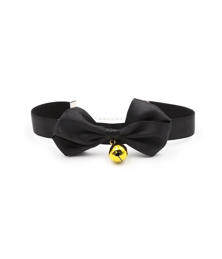Collier avec lacet et clochette 29 cm noir M