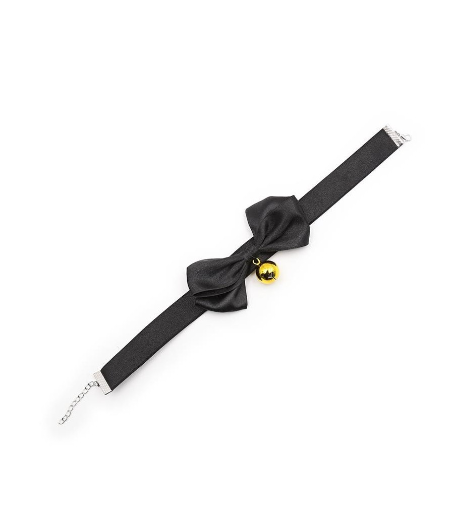 Collier avec lacet et clochette 29 cm noir M