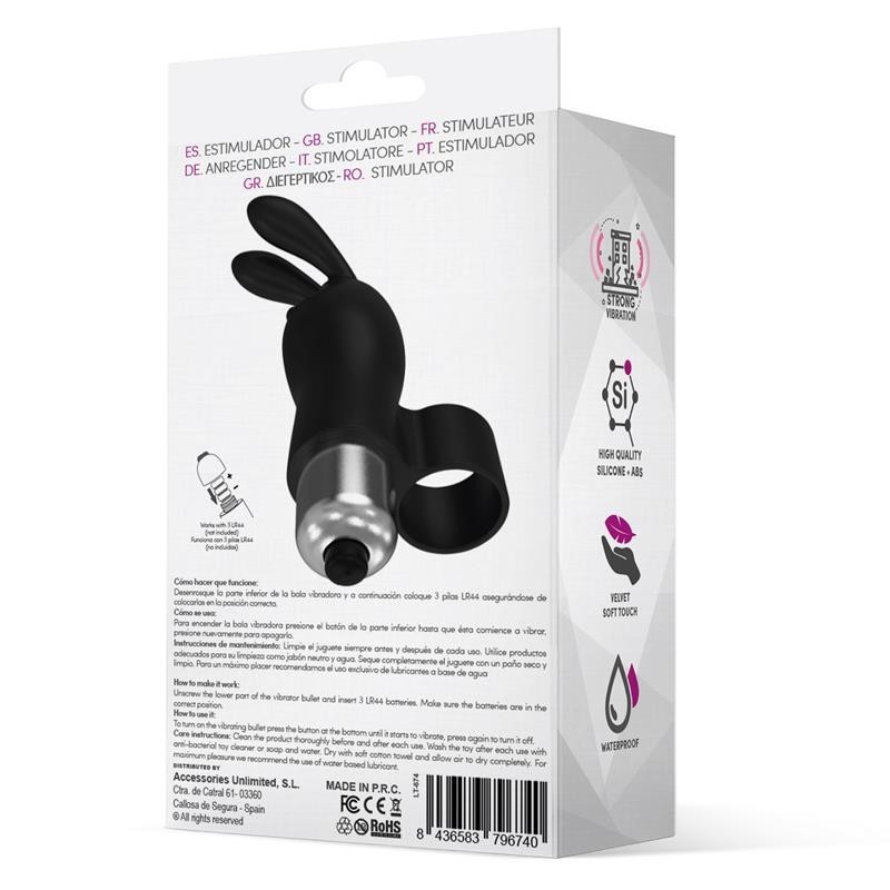 Fingyhop balle vibrante avec lapin silicone noir
