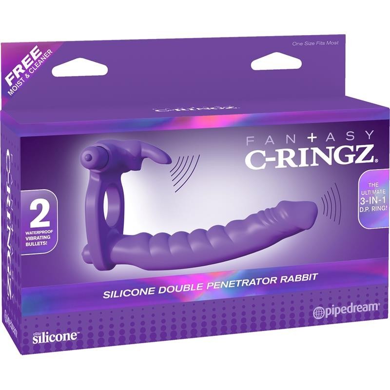 Fantaset C-Ringz Anneau en silicone à Double Pénétration Rabbit mauve