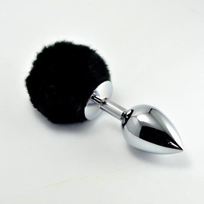 Plug Anal en metal avec Pompon Noir Taille L