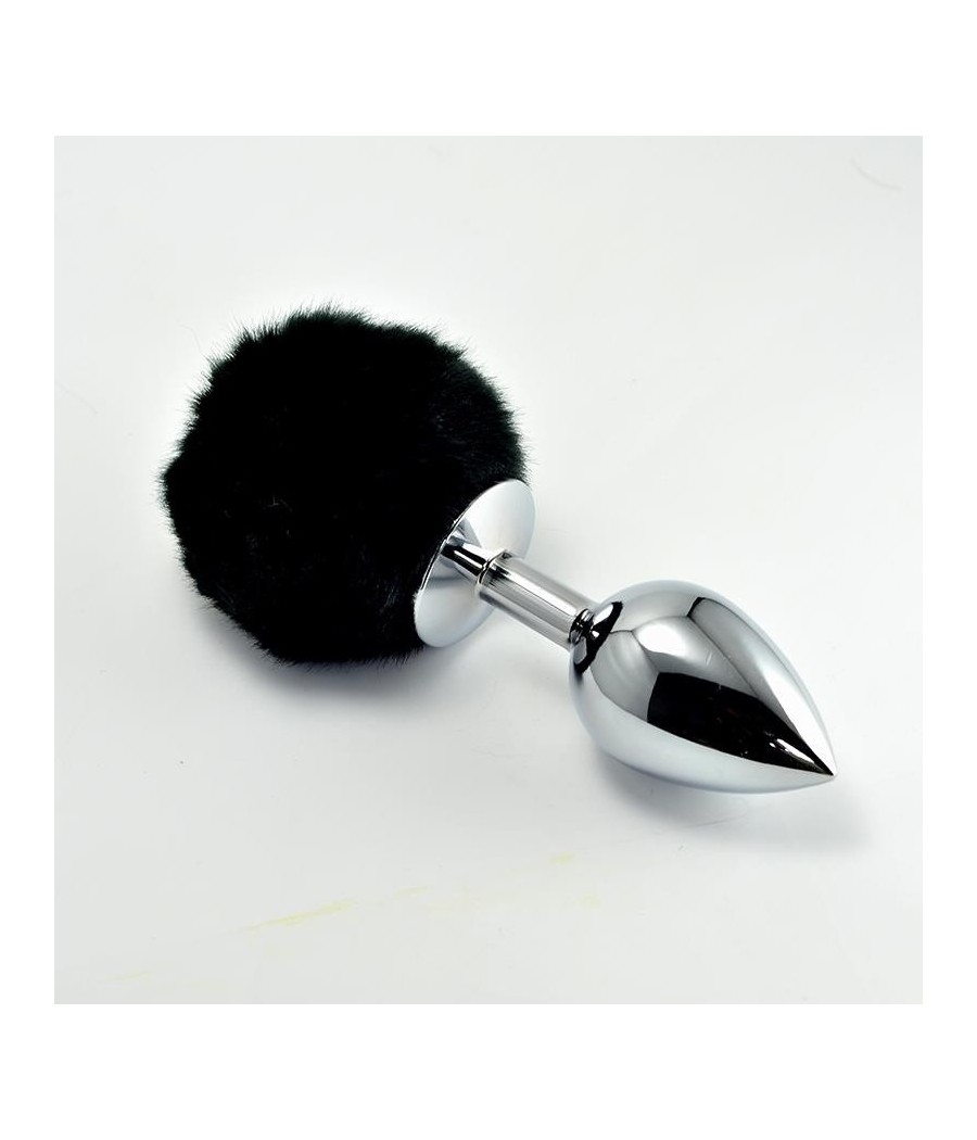 Plug Anal en metal avec Pompon Noir Taille L