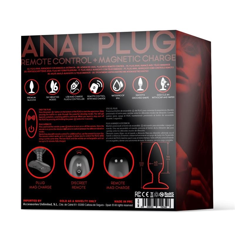 Asher Plug Anal avec télécommande USB magnetique Noir