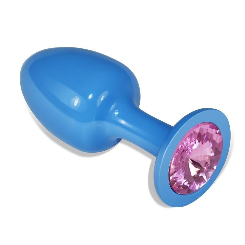 Plug Anal de Métal Bleu Rosebud avec pierre rose