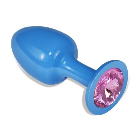 Plug Anal de Métal Bleu Rosebud avec pierre rose