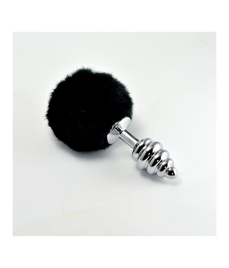Plug Anal en metal en Spirale avec Pompon noir