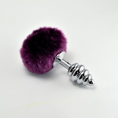 Plug Anal en metal en spirale avec Pompon mauve