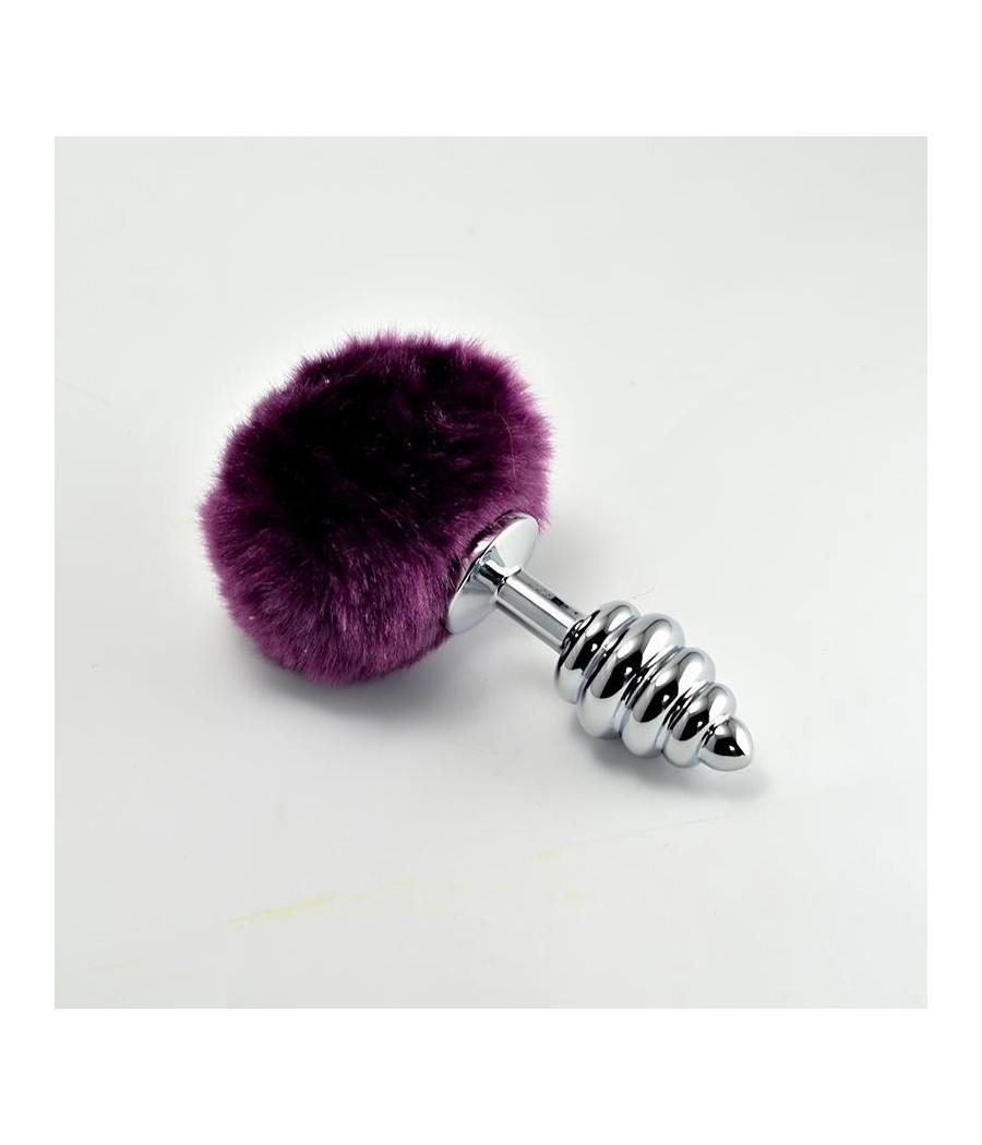 Plug Anal en metal en spirale avec Pompon mauve