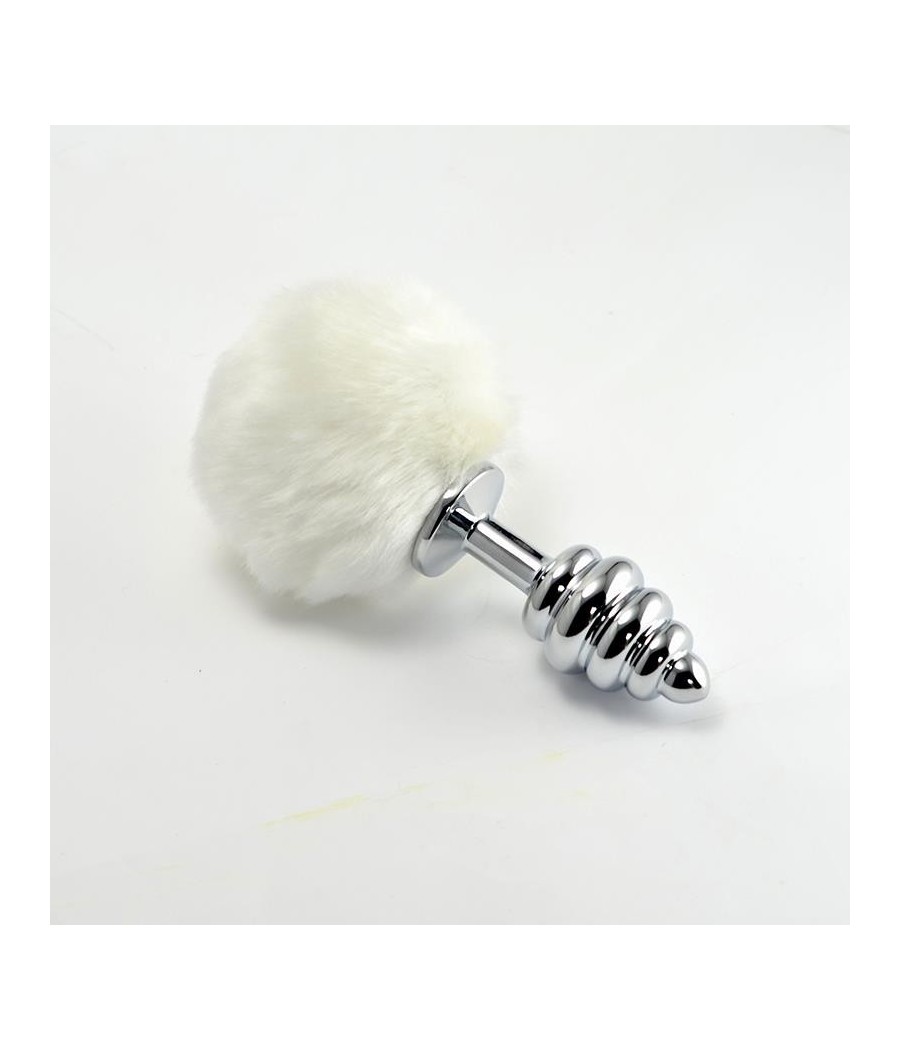 Plug Anal en metal en Spirale avec Pompon blanc