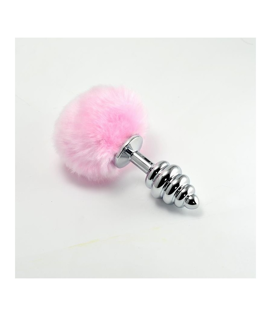 Plug Anal en metal en spirale avec Pompon rose