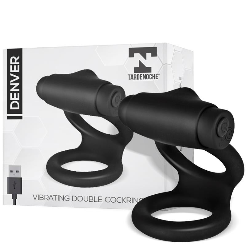 Denver Anneau Double avec balle vibrante USB silicone noir