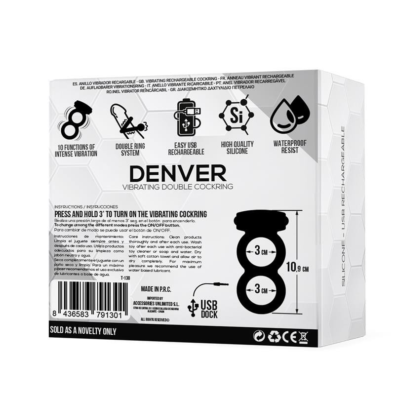 Denver Anneau Double avec balle vibrante USB silicone noir