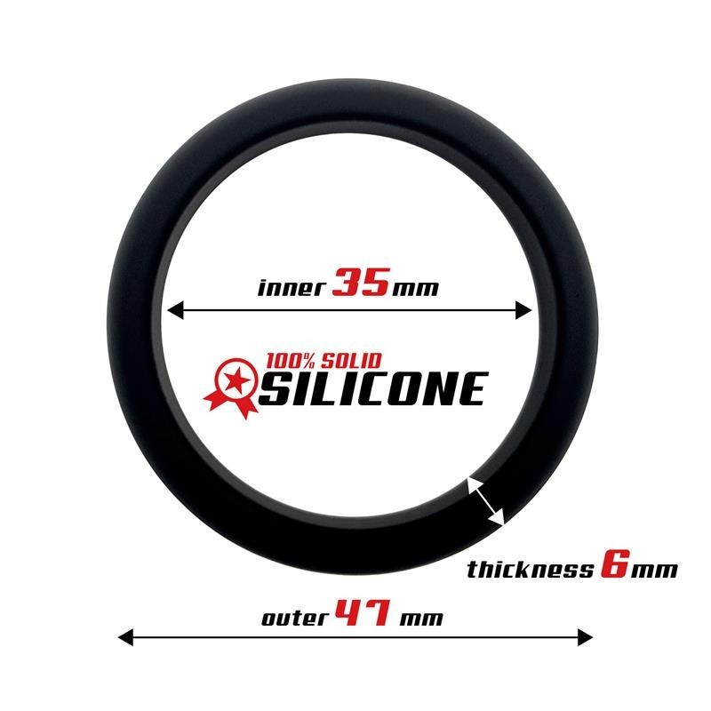 Anneau pour pénis forme Plana silicone solide 3.5 cm Noir