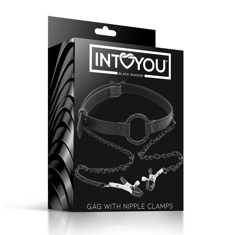 baillon de anneau et pinces à tétons cuir végan