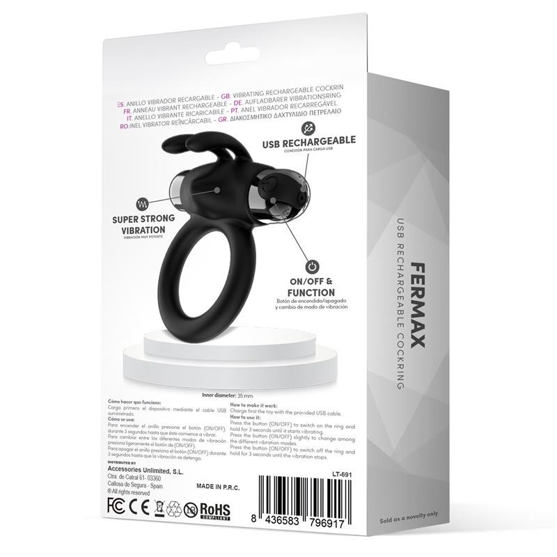 Fermax Anneau Vibromasseur avec lapin USB silicone Noir