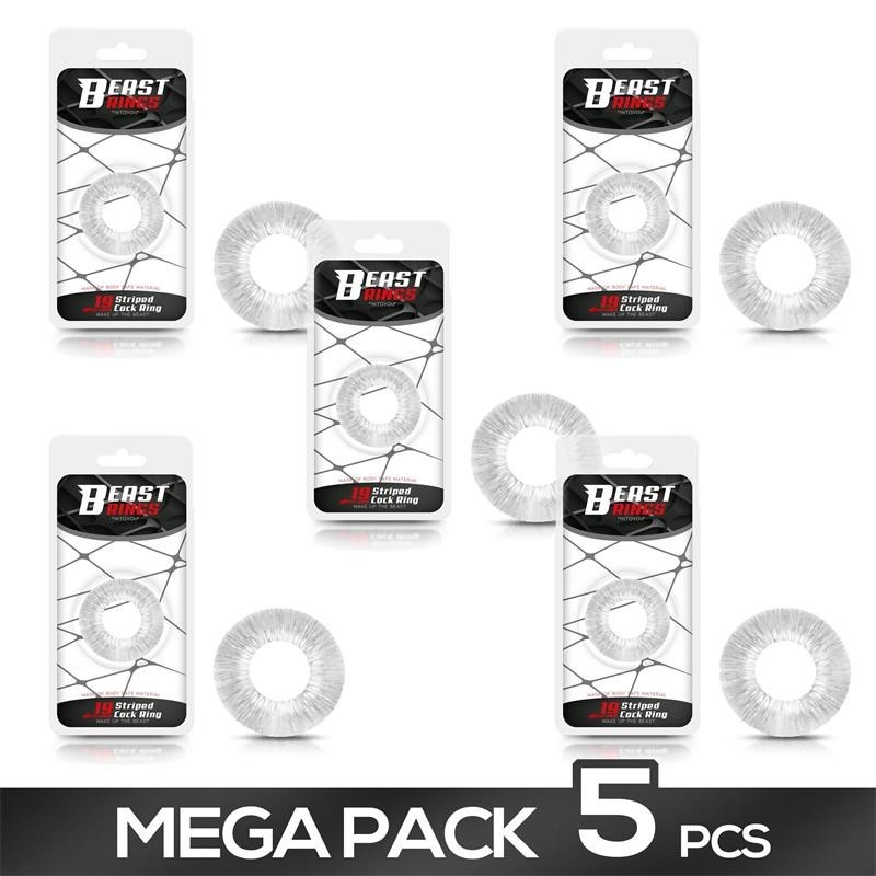 Pack de 5 Anneau pour pénis Rayé Flexible transparent 1