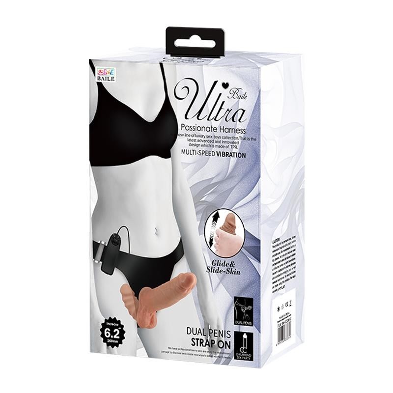 harnais avec gode double rétractable vibrant