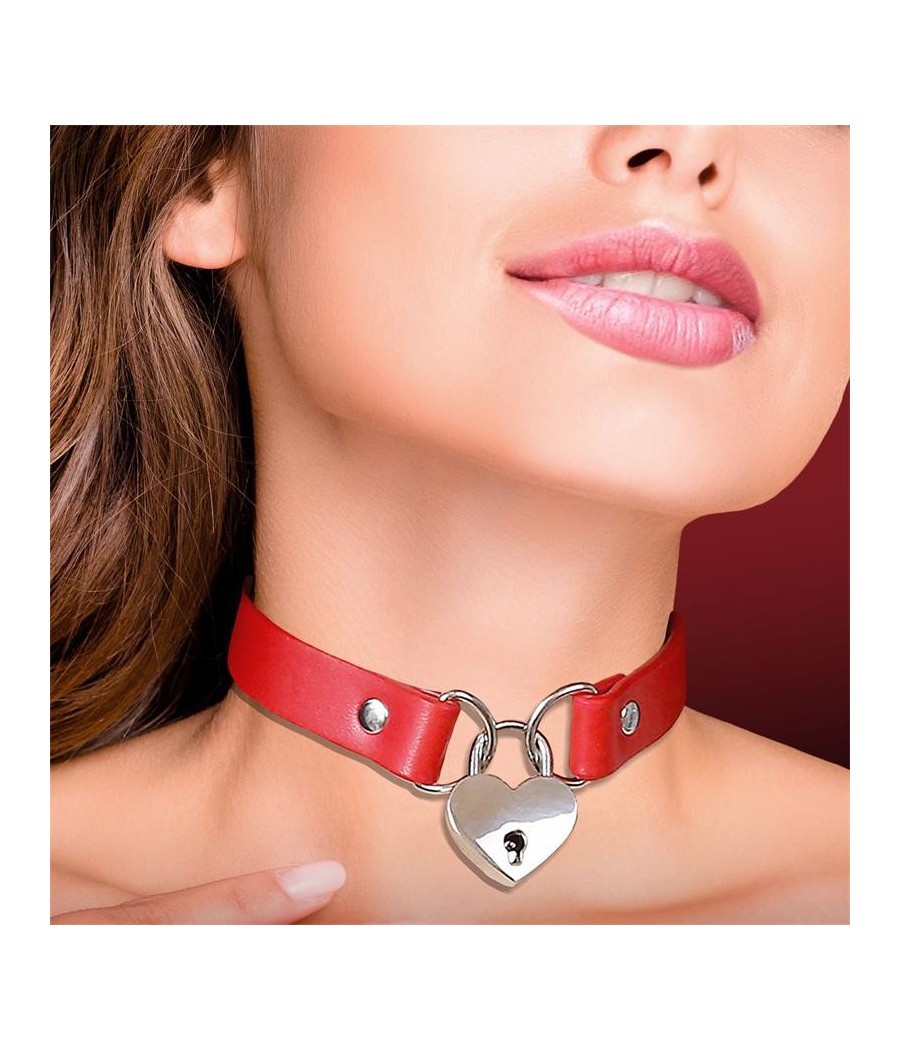 Collier avec cadenas de coeur cuir vegan Taille Unique