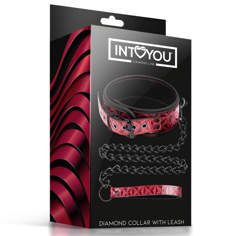 Collier avec laisse reglable Diamond cuir végan