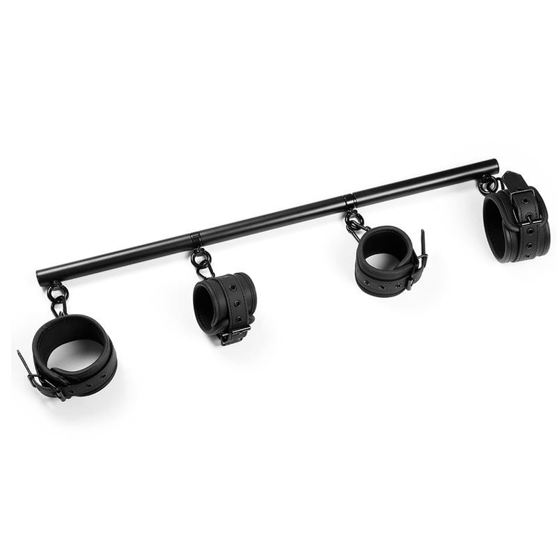 Barre Séparatrice Rigide amovible et 4 menottes amovibles néoprène et cuir végan