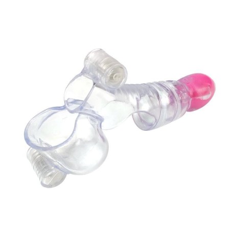Etui penis et testicules 3 balles vibrantes Transparent