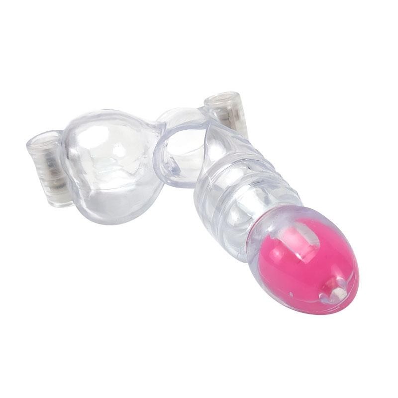Etui penis et testicules 3 balles vibrantes Transparent