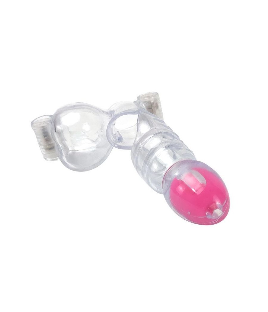 Etui penis et testicules 3 balles vibrantes Transparent