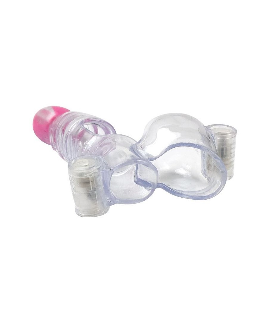 Etui penis et testicules 3 balles vibrantes Transparent
