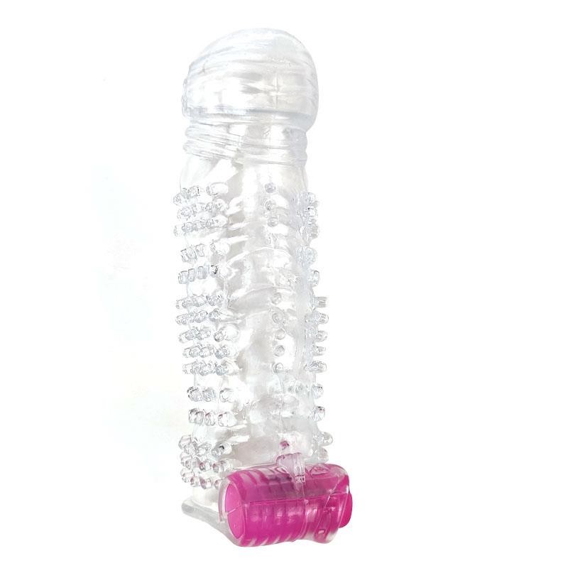 Etui pour pénis texturé avec balle vibrante transparent