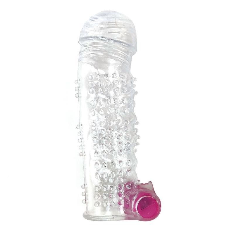 Etui pour pénis texturé avec balle vibrante transparent