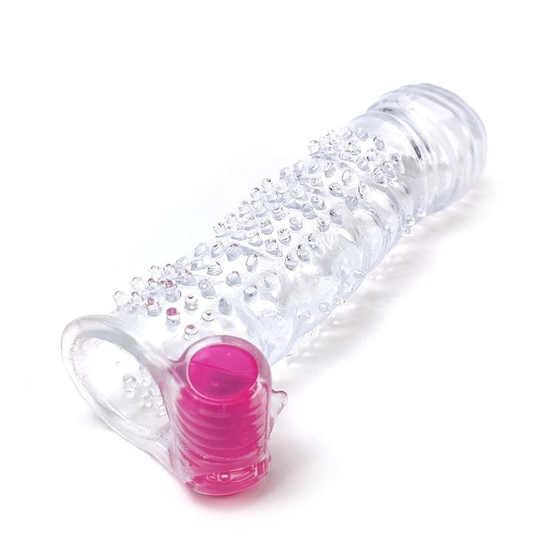 Etui pour pénis texturé avec balle vibrante transparent